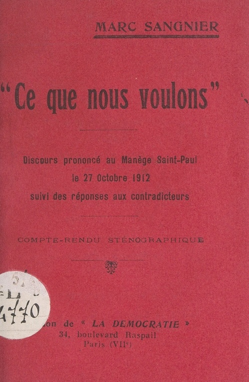 ebook cover of Ce que nous voulons, by Marc Sangnier