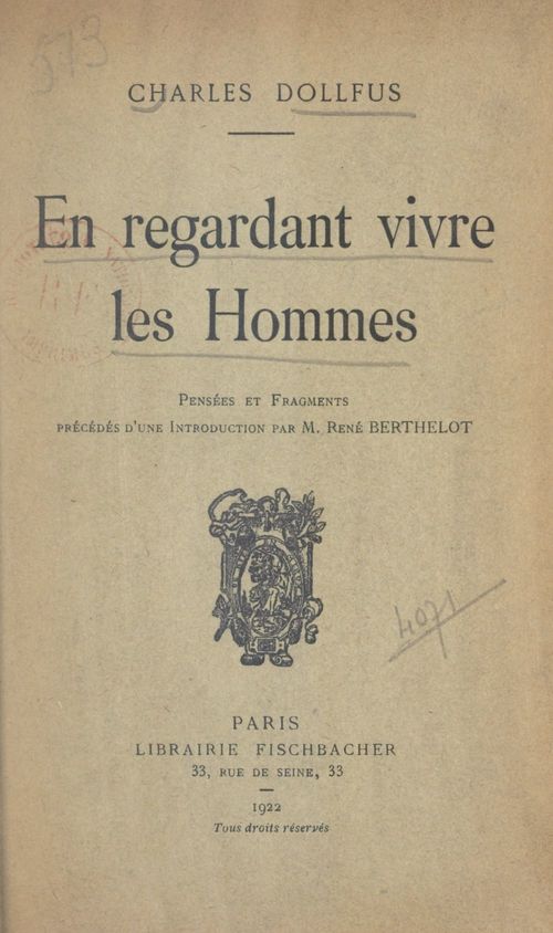 ebook cover of En regardant vivre les hommes, by Charles Dollfus