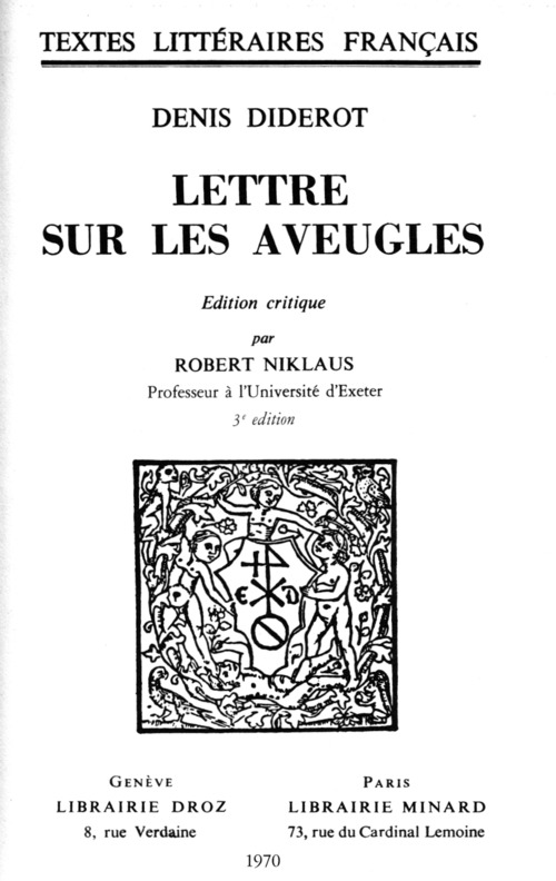 ebook cover of Lettres sur les Aveugles, by Denis Diderot