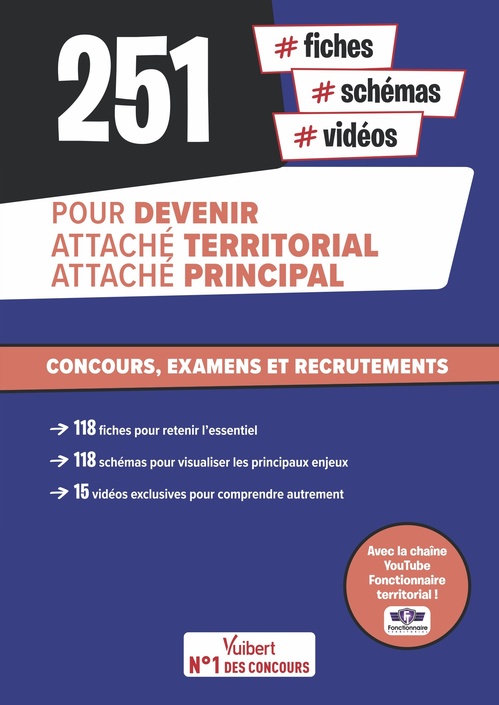 ebook cover of 251 fiches, schémas et vidéos pour devenir attaché territorial, attaché principal, by Olivier Bellégo, Morgan Chasset