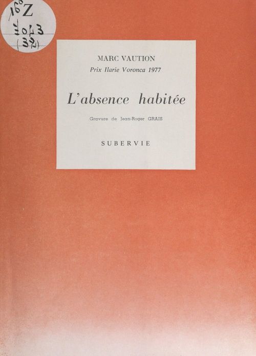 Couverture ebook de L'absence habitée, de Marc Vaution