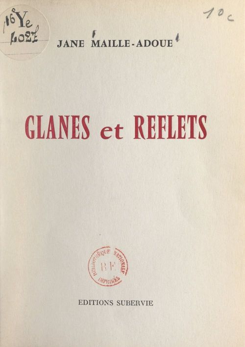 Couverture ebook de Glanes et reflets, de Jane Maille-Adoue