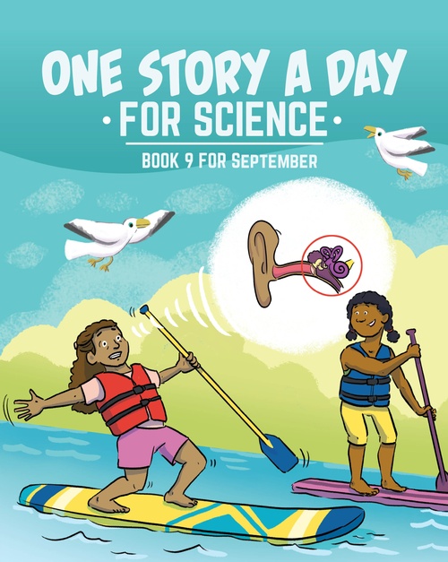 ebook cover of One Story a Day for Science, by Braden Harrison, Kara Cybanski, Leonard Judge, Margaret Hoogeveen, Violet Hughes