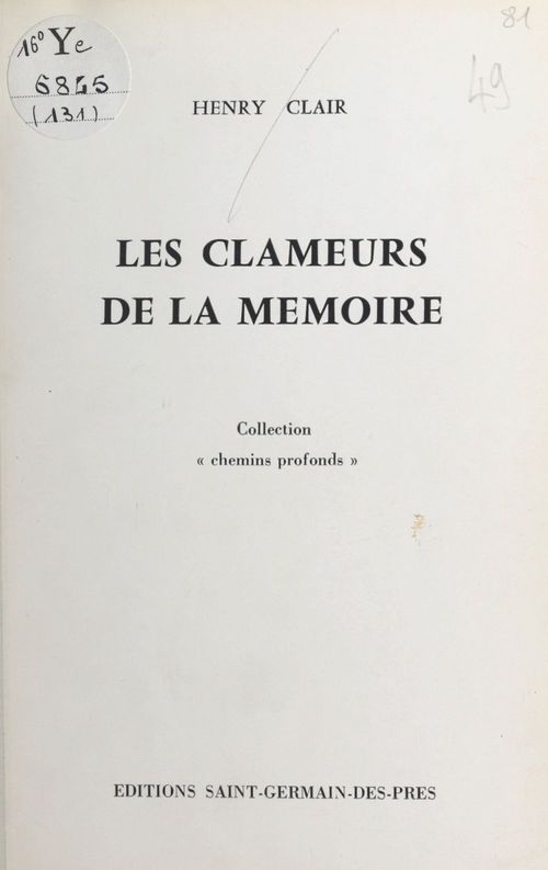 Couverture ebook de Les clameurs de la mémoire, de Henry Clair