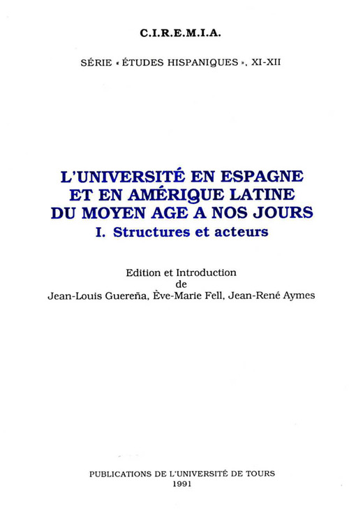 Couverture ebook de L'Université en Espagne et en Amérique Latine du Moyen Âge à nos jours. I, de