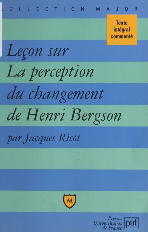 ebook cover of Leçon sur La perception du changement, de Henri Bergson, by Jacques Ricot