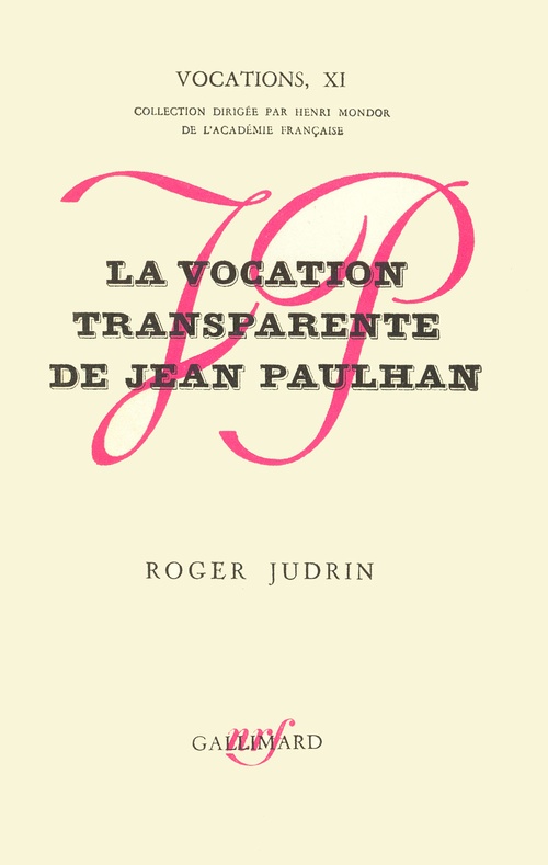 Couverture ebook de La Vocation transparente de Jean Paulhan, de Roger Judrin
