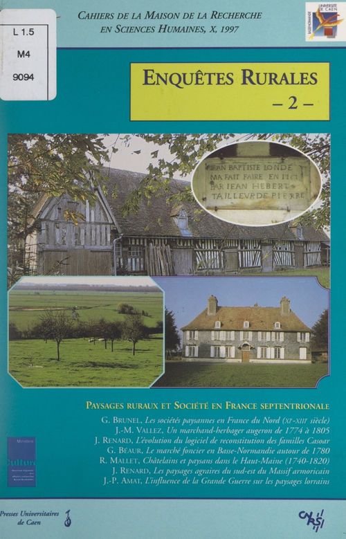 Couverture ebook de Enquêtes rurales (2). Paysages ruraux et société en France septentrionale, de Pole Societes Et Espaces Ruraux De La Mr