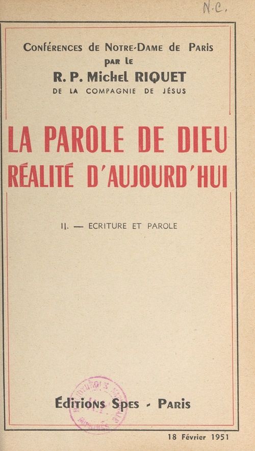 Couverture ebook de La parole de Dieu, réalité d'aujourd'hui (2). Écriture et parole, de Michel Riquet
