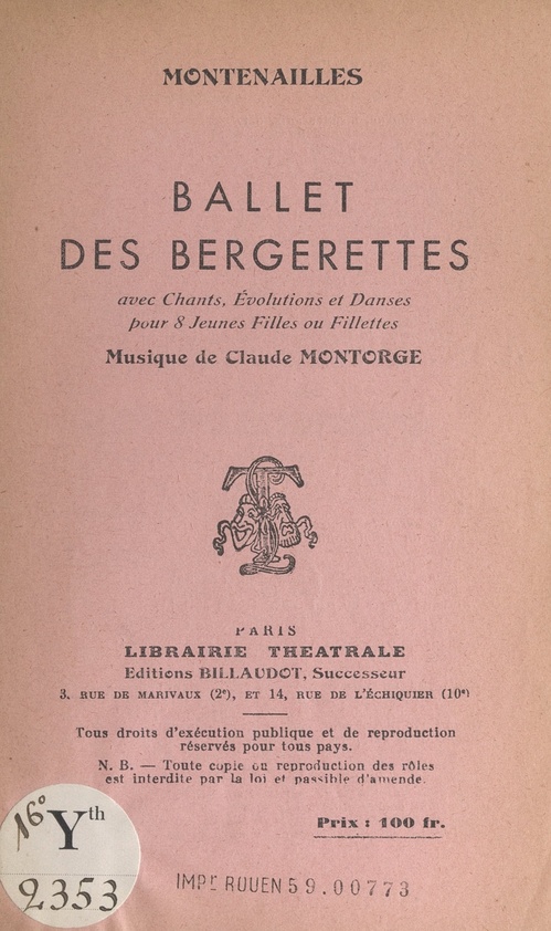 Couverture ebook de Ballet des bergerettes, de Montenailles