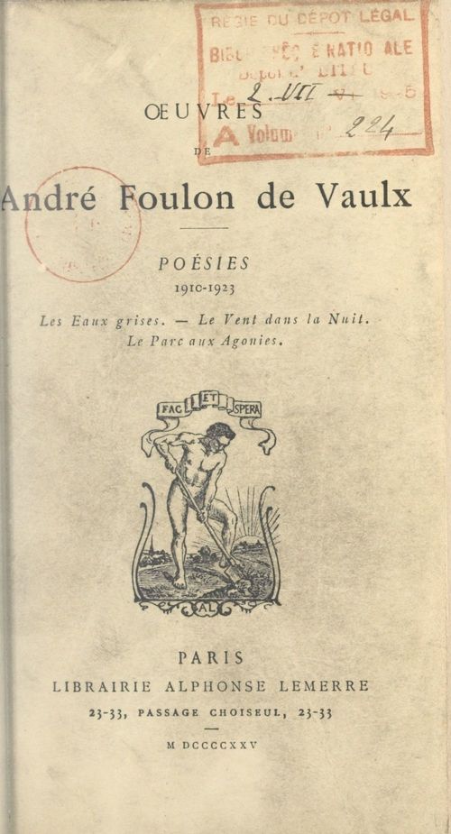 Couverture ebook de Poésies, 1910-1923, de Andre Foulon De Vaulx