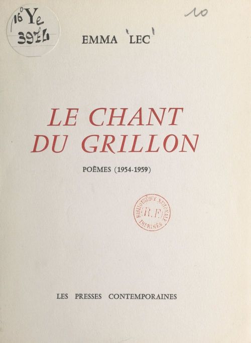 Couverture ebook de Le chant du grillon, de Emma Lec