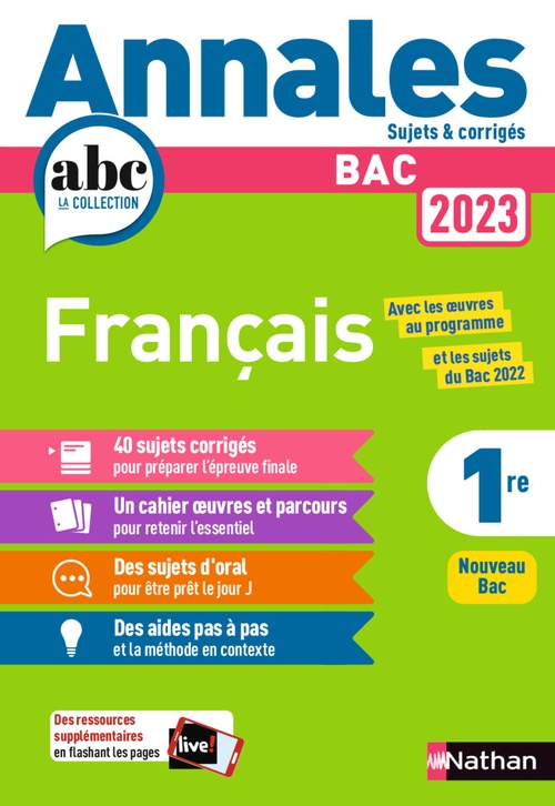 Couverture ebook de Annales BAC 2023 - Français Tle, de Anne Cassou-Noguès, Delphine Fradet, Séléna Hébert, Florence Renner