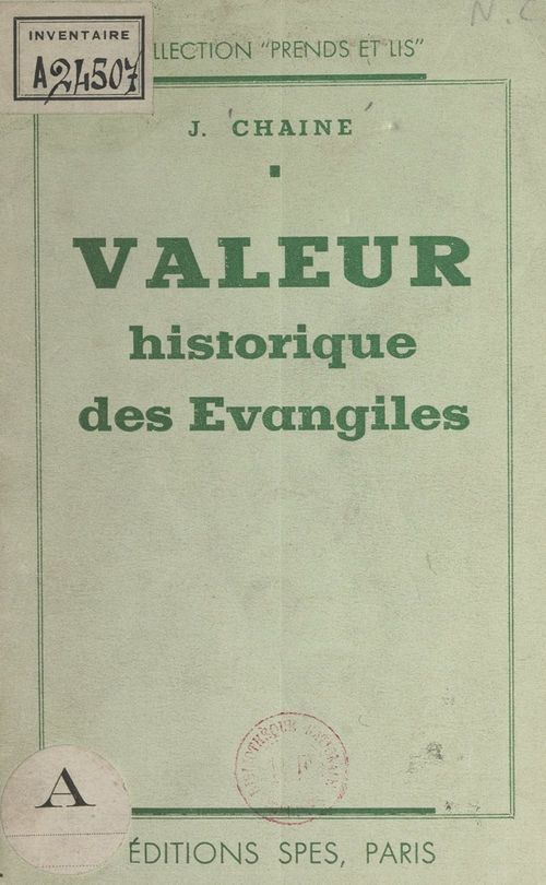 ebook cover of Valeur historique des Évangiles, by Joseph Chaine