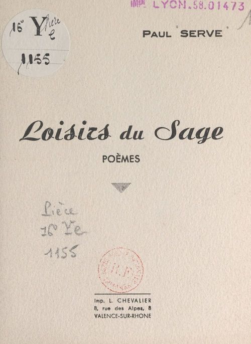 Couverture ebook de Loisirs du sage, de Paul Serve