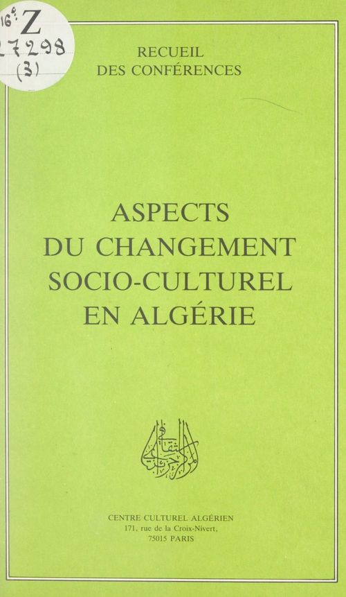 Couverture ebook de Aspects du changement socio-culturel en Algérie, de Centre Culturel Algerien