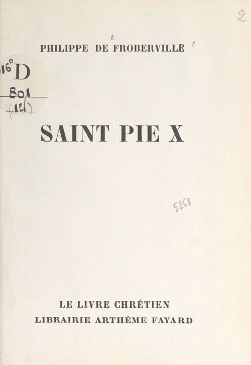 ebook cover of Saint Pie X, by Philippe De Froberville