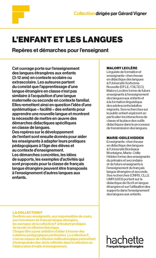 Couverture ebook de Collection F - L'enfant et les langues : Repères et démarches pour l'enseignant, de Malory Leclere