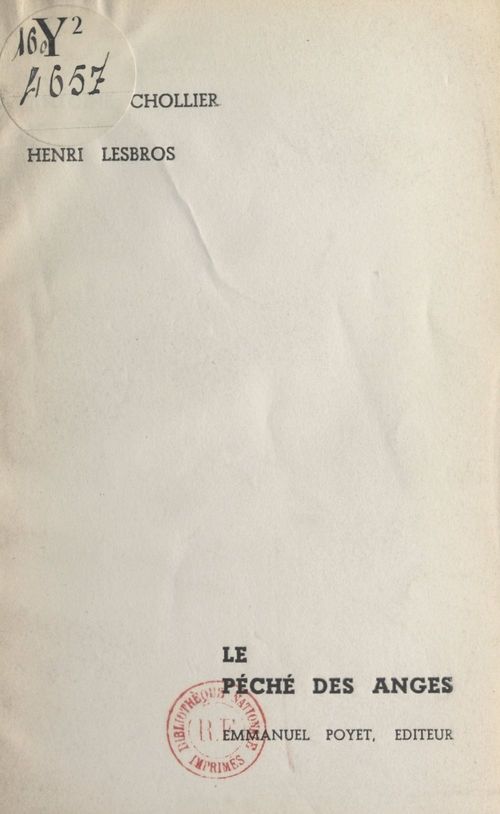 ebook cover of Le péché des anges, by Antoine Chollier, Henri Lesbros