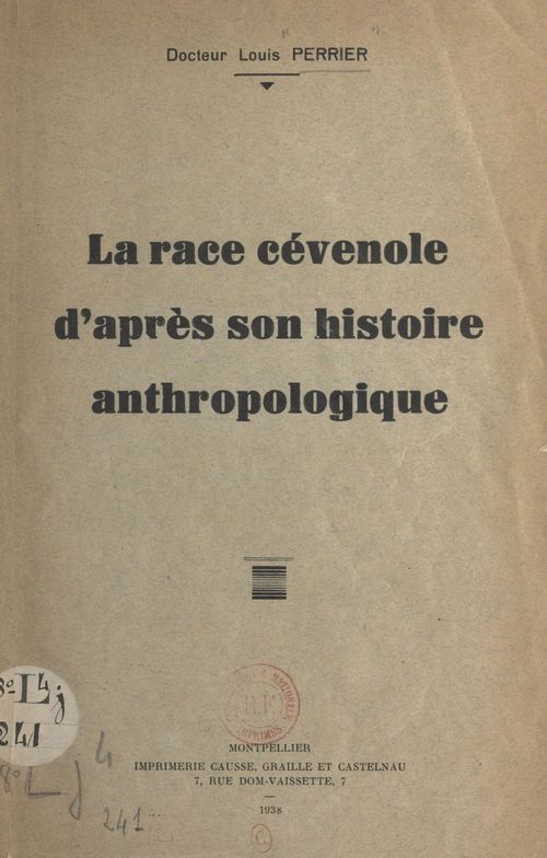 Couverture ebook de La race cévenole d'après son histoire anthropologique, de Louis Perrier