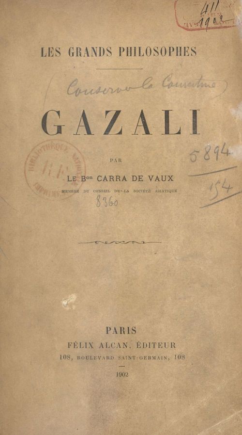 Couverture ebook de Gazali, de Bernard Carra de vaux