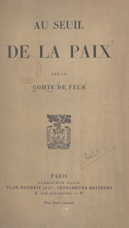 ebook cover of Au seuil de la paix, by Edmond De Fels