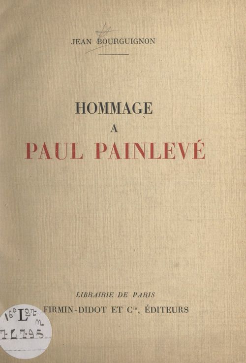 Couverture ebook de Hommage à Paul Painlevé, de Jean Bourguignon
