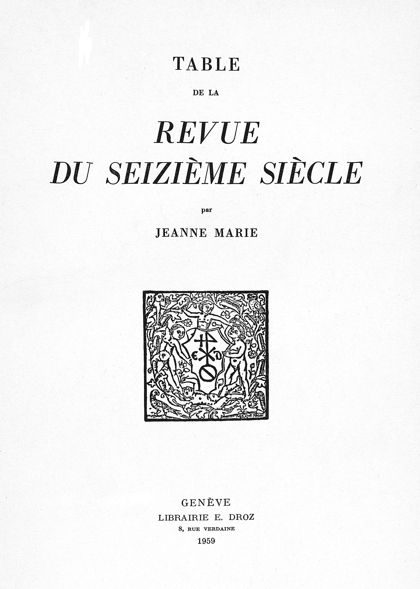 Couverture ebook de Table de la "Revue du Seizième siècle", de Jeanne Marie
