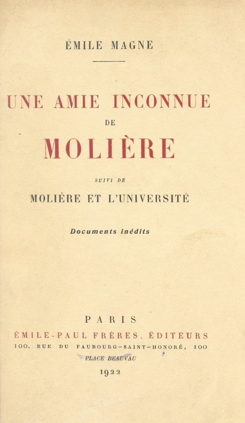 ebook cover of Une amie inconnue de Molière, by Emile Magne