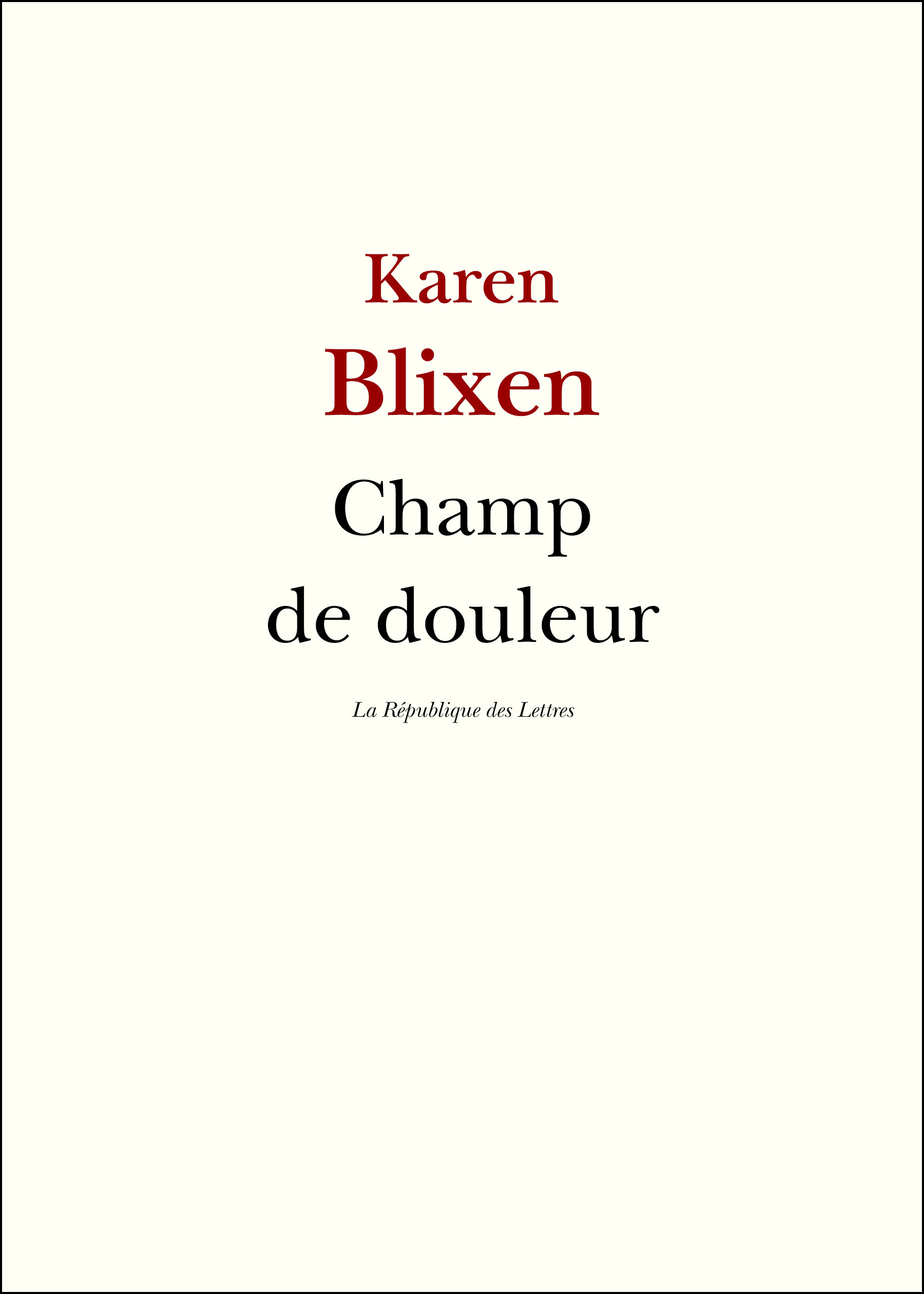 ebook cover of Champ de douleur, by Karen Blixen
