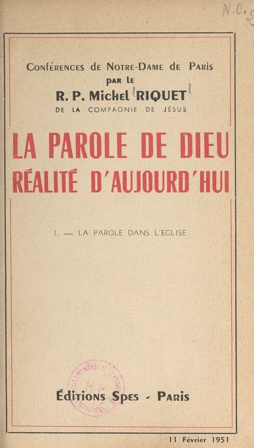 Couverture ebook de La parole de Dieu, réalité d'aujourd'hui (1). La parole dans l'Église, de Michel Riquet