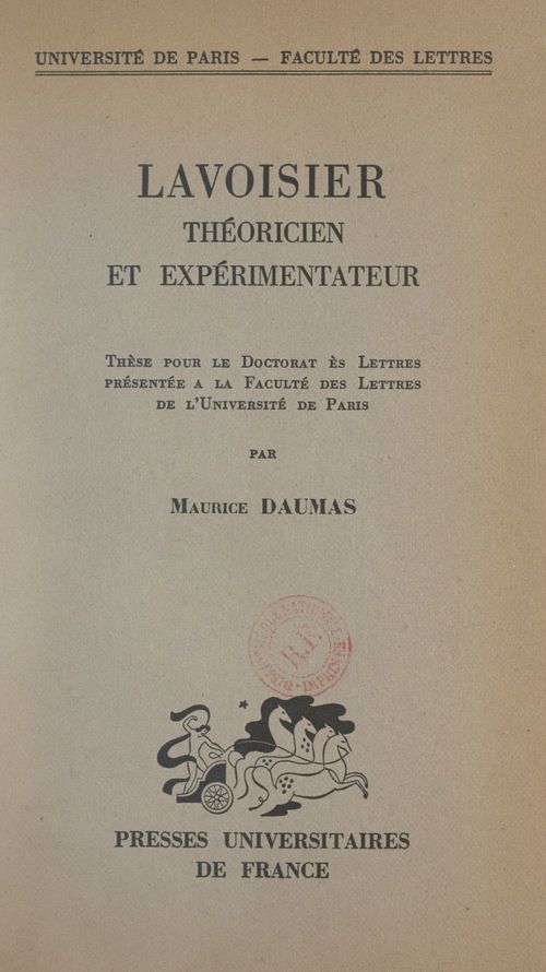 ebook cover of Lavoisier, théoricien et expérimentateur, by Maurice Daumas