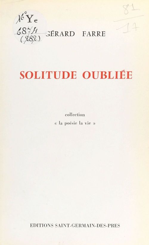 Couverture ebook de Solitude oubliée, de Gerard Farre