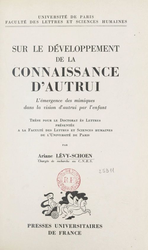 Couverture ebook de Sur le développement de la connaissance d'autrui, de Ariane Levy-Schoen