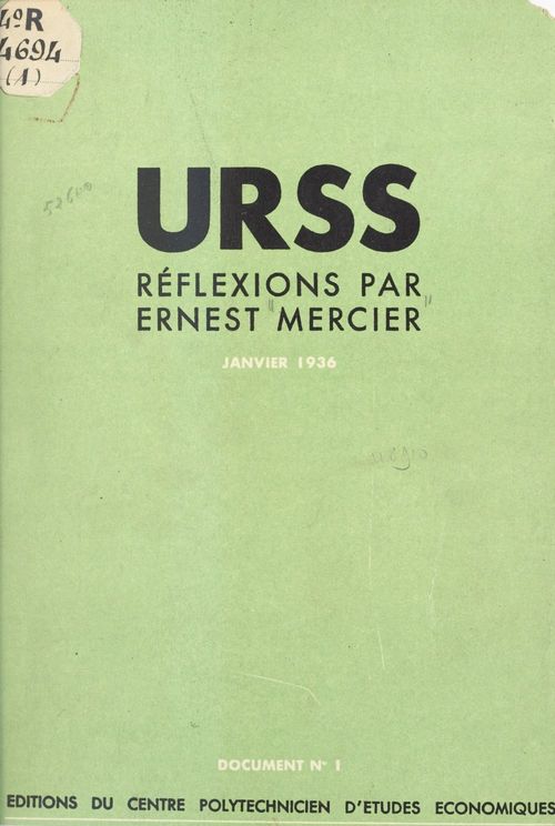 ebook cover of URSS, réflexions par Ernest Mercier, by Ernest Mercier