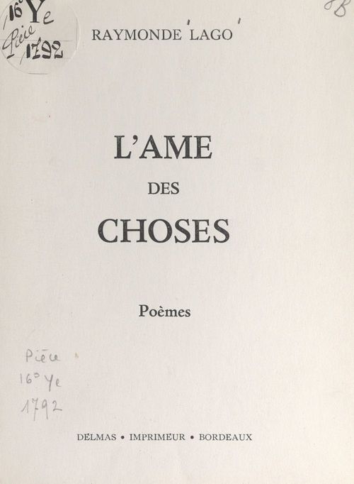 Couverture ebook de L'âme des choses, de Raymonde Lago