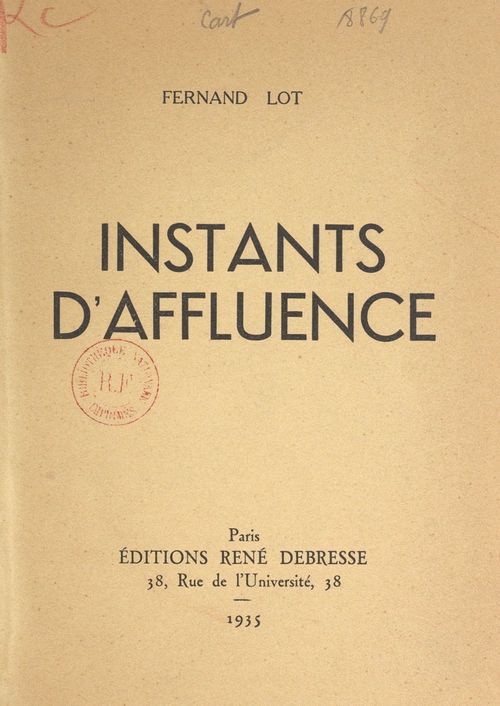 ebook cover of Instants d'affluence, by Fernand Lot