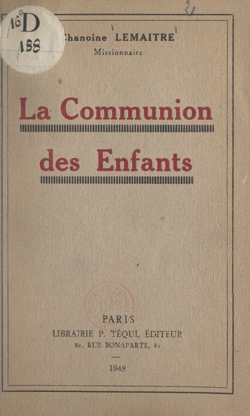 ebook cover of La Communion des enfants, by Georges Lemaitre