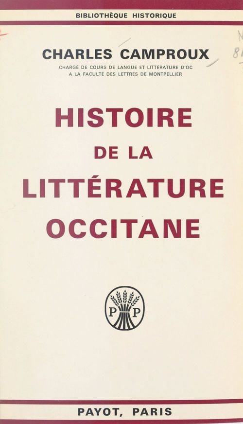 ebook cover of Histoire de la littérature occitane, by Charles Camproux