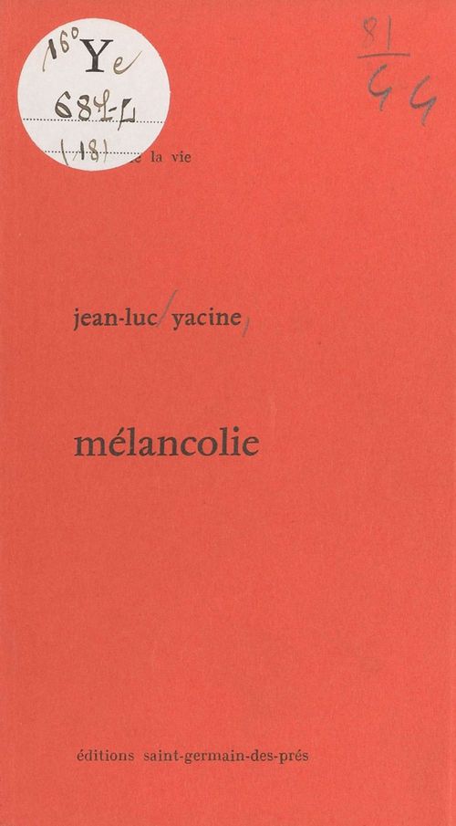 ebook cover of Mélancholie, by Jean-Luc Yacine