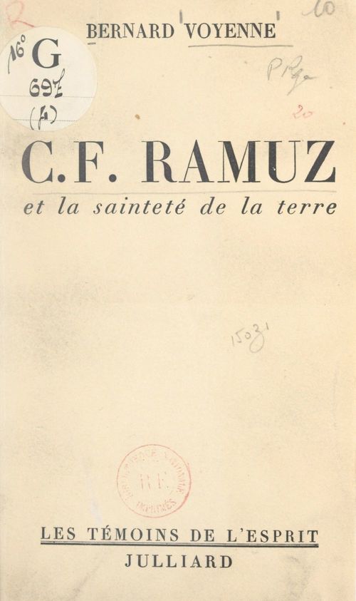 Couverture ebook de C.F. Ramuz et la sainteté de la terre, de Bernard Voyenne
