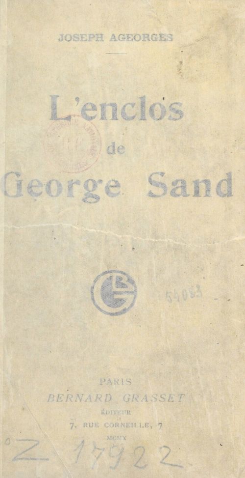 ebook cover of L'Enclos de George Sand, by Joseph Ageorges