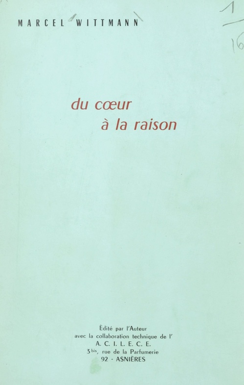 ebook cover of Du coeur à la raison, by Marcel Wittmann