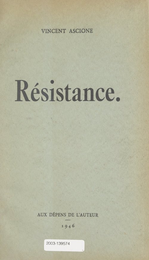 Couverture ebook de Résistance, de Vincent Ascione