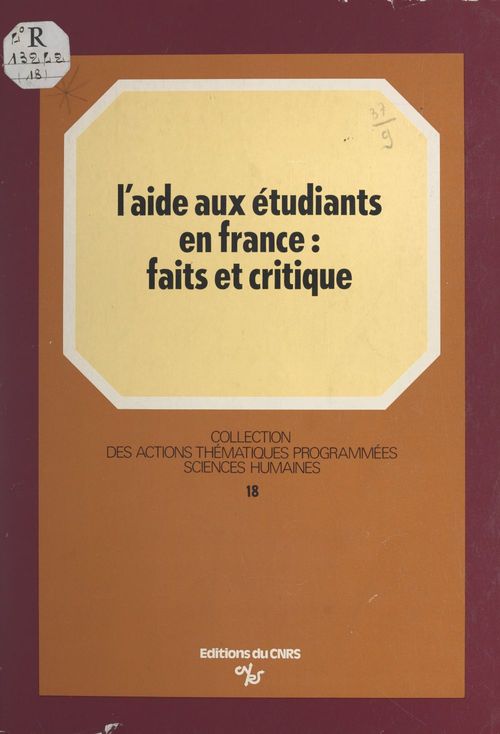 Couverture ebook de L'aide aux étudiants en France : faits et critique, de Benoit Millot, Bertrand Lemennicier, Louis Levy-Garboua