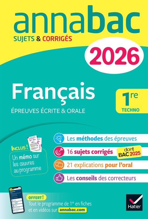ebook cover of Annales du bac 2026 - Annabac Français 1re technologique (bac de français écrit & oral), by Hélène Bernard, Aurélia Courtial, Sylvie Dauvin, Ronan Guellec, Mathilde de Maistre, Sophie Saulnier, Swann Spies, Béran