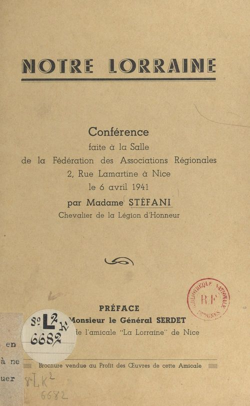 Couverture ebook de Notre Lorraine, de Stefani