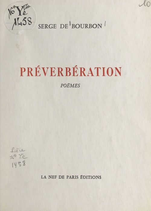 ebook cover of Préverbération, by Serge De Bourbon