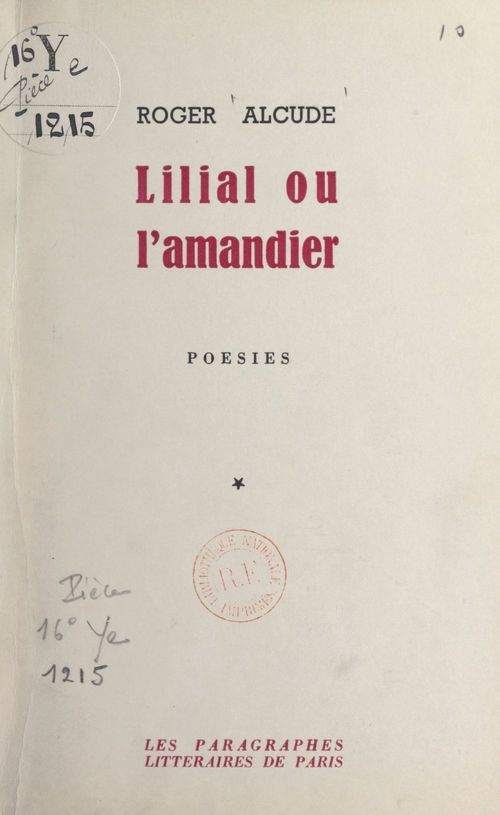 Couverture ebook de Lilial ou l'amandier, de Roger Alcude