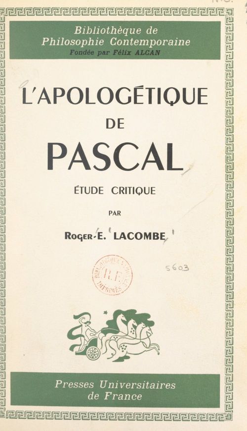 ebook cover of L'apologétique de Pascal, by Roger-Étienne Lacombe